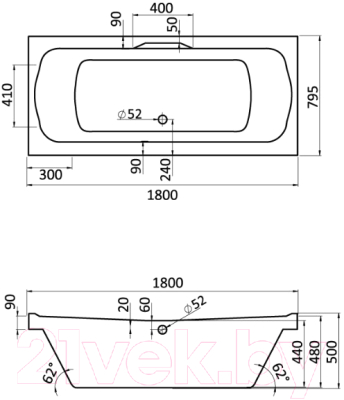 Ванна акриловая Santek Корсика 180x80 (с каркасом и экраном)