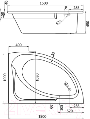 Ванна акриловая Santek Гоа 150x100 R (с каркасом и экраном)