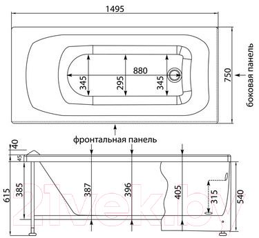 Ванна акриловая Santek Каледония 150x75