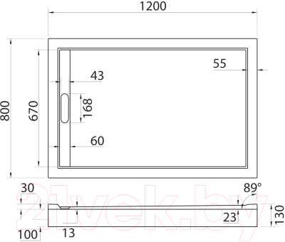 Душевой поддон Cezares TRAY-AS-AH-120/80-30-W