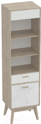 Шкаф-пенал с витриной Мебельград Калгари (айс 06/дуб натуральный светлый) - фото