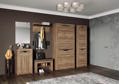 Тумба в прихожую Мебельград Соренто открытая (дуб стирлинг/кофе структурный матовый)