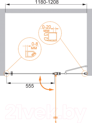 Душевая дверь Cezares ELENA-W-60/60-P-Cr-R
