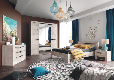 Шкаф Мебельград Соренто 4-х дверный 196.5x54.5x220 (дуб бонифаций/кофе структурный матовый)