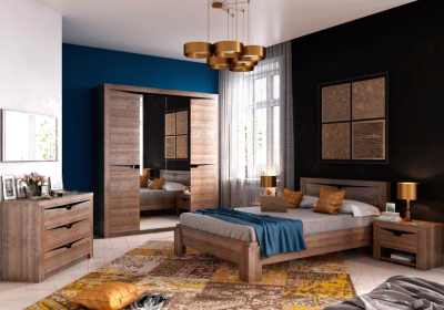 Шкаф Мебельград Соренто 4-х дверный 196.5x54.5x220 (дуб стирлинг/кофе структурный матовый)