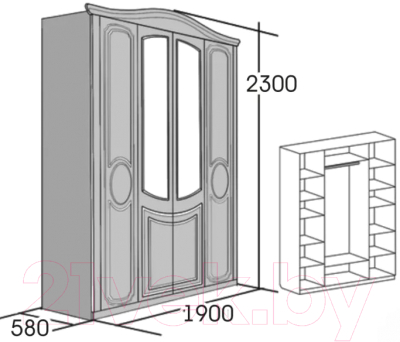 Шкаф Мебельград Верона 4-х дверный 190x58x230 (капучино/кофе)