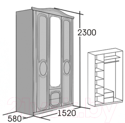 Шкаф Мебельград Верона 3-х дверный 152x58x230 (капучино/кофе)