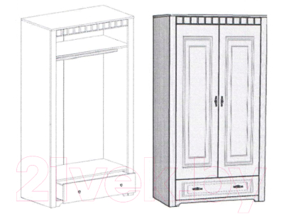 Шкаф Мебельград Прованс 2-х дверный 107x59x197 (бодега белая/платина премиум)