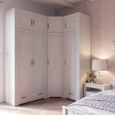 Шкаф Мебельград Прованс угловой  91x91x197 (бодега белая/платина премиум)