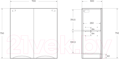 Шкаф для ванной BelBagno Fly-Marino-700-2A-SC-RW-P