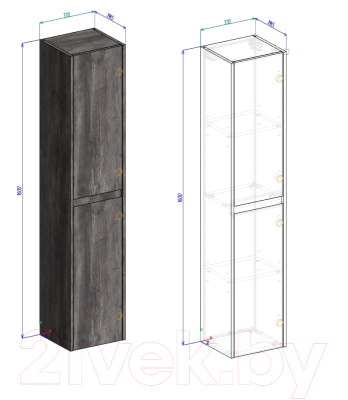 Шкаф-пенал для ванной BelBagno Kraft-1600-2A-SC-PP-R