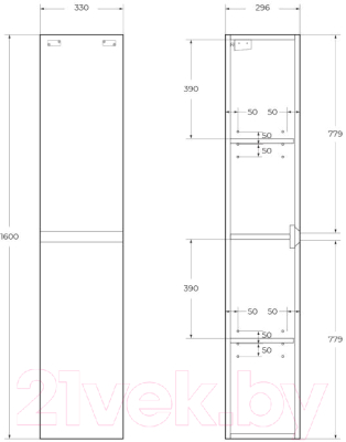 Шкаф-пенал для ванной BelBagno Kraft-1600-2A-SC-PP-R
