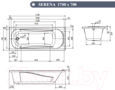 Ванна акриловая Ventospa Serena LA 170x70 (с каркасом и экраном)