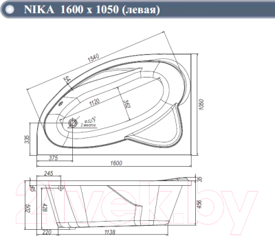 Ванна акриловая Ventospa Nika 160x105 L (с каркасом и экраном)