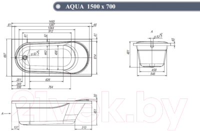 Ванна акриловая Ventospa Aqua 150x70 (с каркасом и экраном)