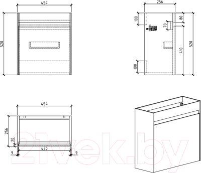 Тумба под умывальник BelBagno Pietra Mini-460-1A-SO-BL-R