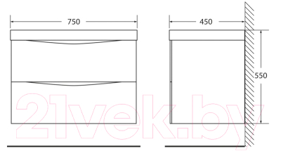 Умывальник BelBagno BB750/450-LV-MR-PR