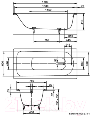 Ванна стальная Kaldewei Saniform Plus 373-1 170x75 (с ножками)