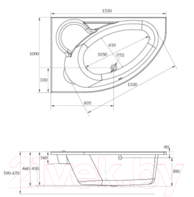 Ванна акриловая Cersanit Kaliope 153x100 R (с каркасом и экраном)