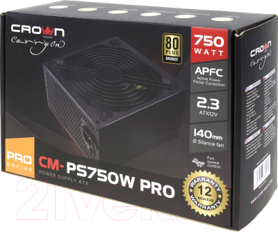 Блок питания для компьютера Crown CM-PS750W Pro