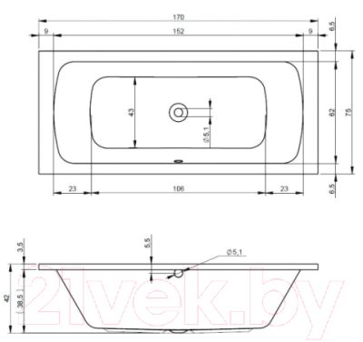 Ванна акриловая Riho Dola S 170x75 / BB35005