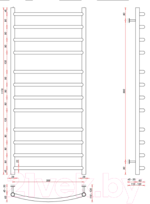 Полотенцесушитель водяной Fincopper FCB 117x50 Ral 9005 (боковое подключение, черный)