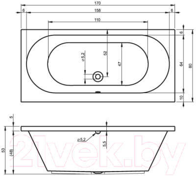 Ванна акриловая Riho Carolina 170 / BB53005