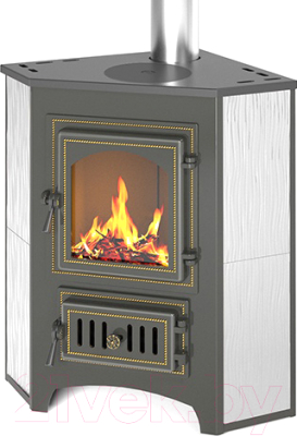 Печь-камин Везувий ПК-01 (220) угловой с плитой (бежевый) - фото