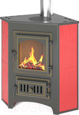 Печь-камин Везувий ПК-01 (220) угловой с плитой (красный) - фото