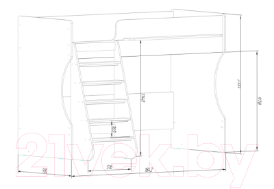 Кровать-чердак детская Можга Капризун 1 с полками / Р432