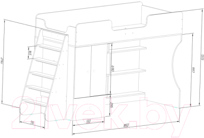 Кровать-чердак детская Можга Капризун 1 со шкафом / Р445