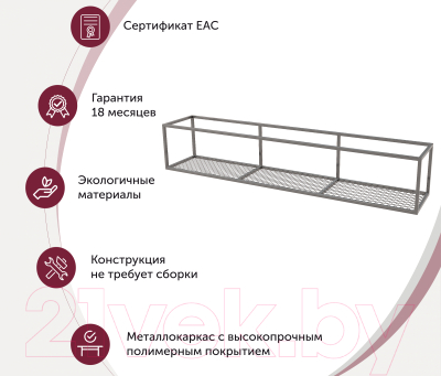 Полка Millwood Loft 1 200x37x37 (металл черный)