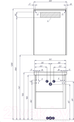 Шкаф с зеркалом для ванной Акватон Стоун 60 (1A231502SXC80)