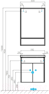 Шкаф с зеркалом для ванной Акватон Флай 60 (1A237602FA860)