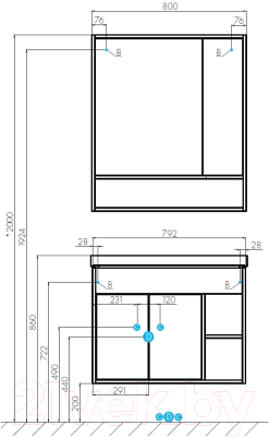 Шкаф с зеркалом для ванной Акватон Флай 80 (1A237702FAX10)