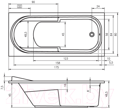 Ванна акриловая Riho Columbia 175x80 / BA04005