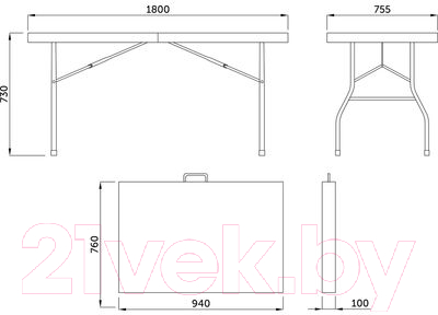Стол складной AksHome 180x75.5x73 (белый)