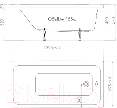 Ванна акриловая Triton Ультра 140x70 (с каркасом)