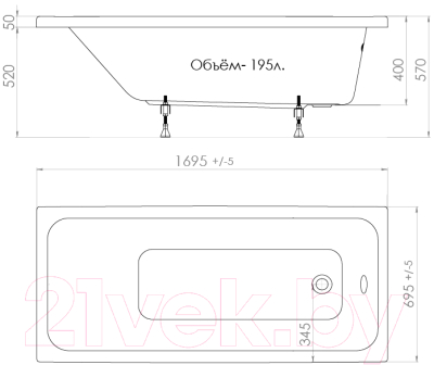 Ванна акриловая Triton Ультра 170x70 (с каркасом)