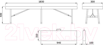 Скамья складная AksHome 183x30x43
