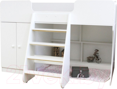 Кровать-чердак детская Можга Капризун 2 со шкафом / Р441
