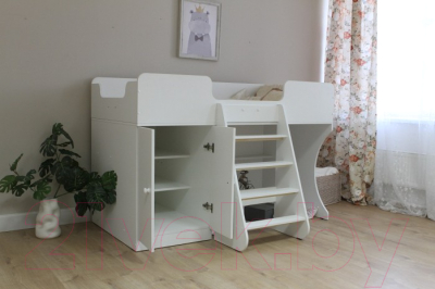 Кровать-чердак детская Можга Капризун 2 со шкафом / Р441