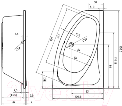 Ванна акриловая Riho Lyra 153 L / BA68005