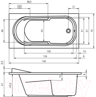 Ванна акриловая Riho Columbia 140 / BA05005