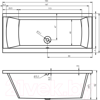 Ванна акриловая Riho Julia 160 / BA71005