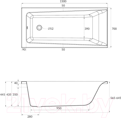 Ванна акриловая Cersanit Lorena 150x70 / WP-LORENA-150-W (с ножками)