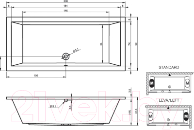 Ванна акриловая Riho Lusso 200x90 / BA60005