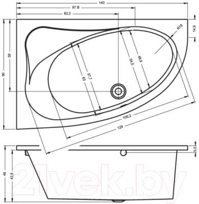 Ванна акриловая Riho Lyra 140 R / BA66005