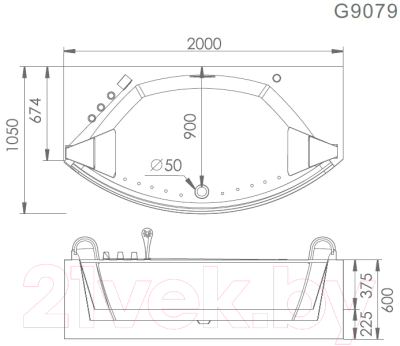 Ванна акриловая Gemy G9079 200x105