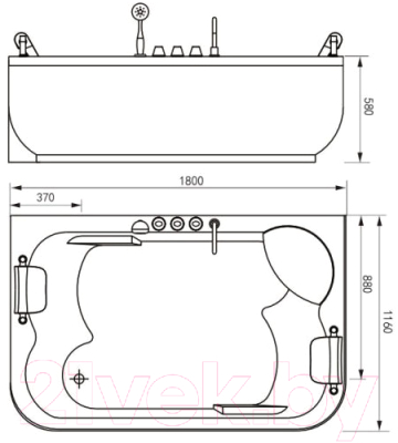 Ванна акриловая Gemy G9085 K R 180x116